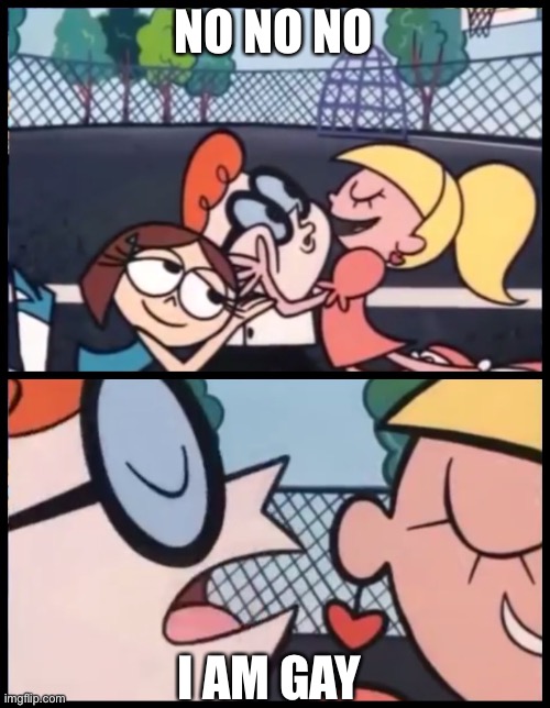 When a girl try to kiss you but... | NO NO NO; I AM GAY | image tagged in memes,say it again dexter | made w/ Imgflip meme maker