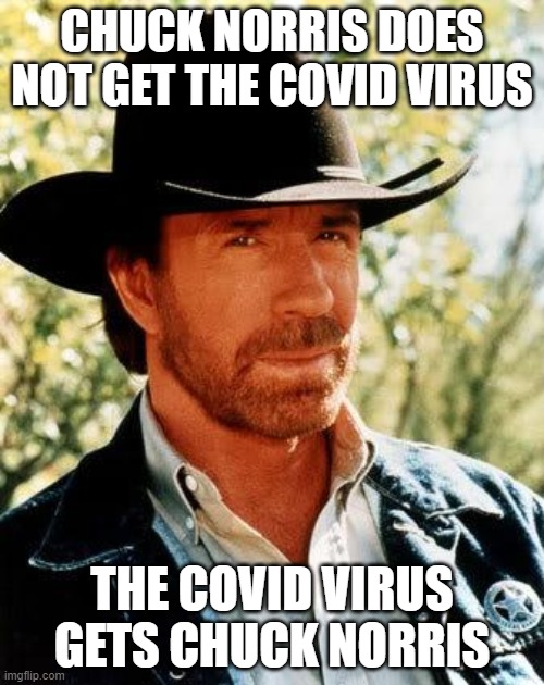 Chuck Norris Meme | CHUCK NORRIS DOES NOT GET THE COVID VIRUS; THE COVID VIRUS GETS CHUCK NORRIS | image tagged in memes,chuck norris | made w/ Imgflip meme maker
