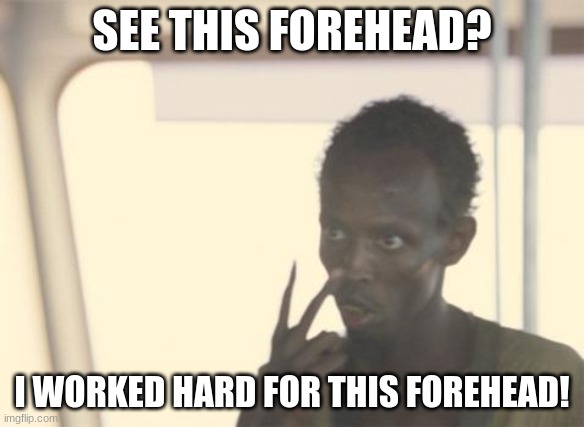 yet another meme boredom is responsible for | SEE THIS FOREHEAD? I WORKED HARD FOR THIS FOREHEAD! | image tagged in memes,i'm the captain now,big forehead,im bored | made w/ Imgflip meme maker