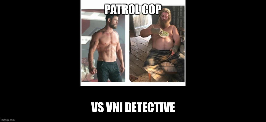 PATROL COP; VS VNI DETECTIVE | image tagged in funny | made w/ Imgflip meme maker