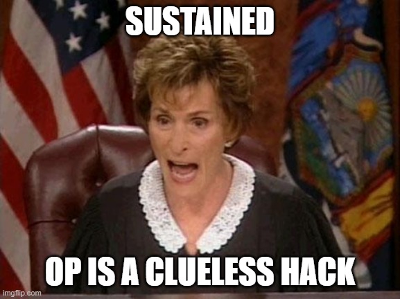 Judge Judy | SUSTAINED OP IS A CLUELESS HACK | image tagged in judge judy | made w/ Imgflip meme maker