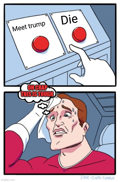 Two Buttons | Die; Meet trump; OH CRAP THIS IS TOUGH | image tagged in memes,two buttons | made w/ Imgflip meme maker