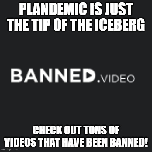 Banned.video is full of videos that have been banned | PLANDEMIC IS JUST THE TIP OF THE ICEBERG; CHECK OUT TONS OF VIDEOS THAT HAVE BEEN BANNED! | image tagged in banned,video | made w/ Imgflip meme maker
