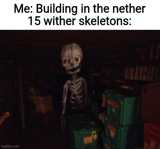 Bonesworth | Me: Building in the nether
15 wither skeletons: | image tagged in bonesworth | made w/ Imgflip meme maker