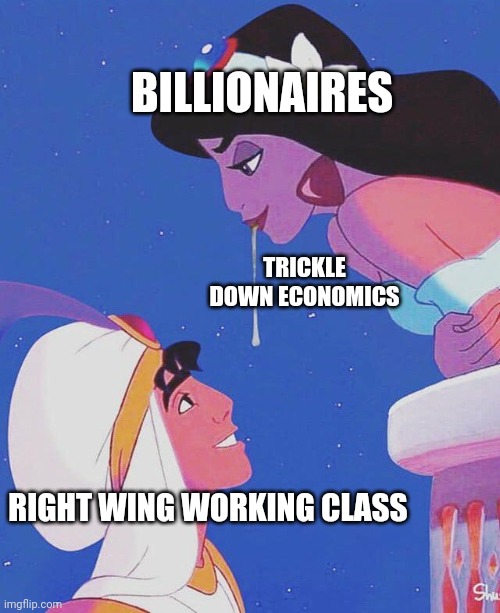 Aladdin Trickle Down | BILLIONAIRES; TRICKLE DOWN ECONOMICS; RIGHT WING WORKING CLASS | image tagged in funny,political meme,politics | made w/ Imgflip meme maker