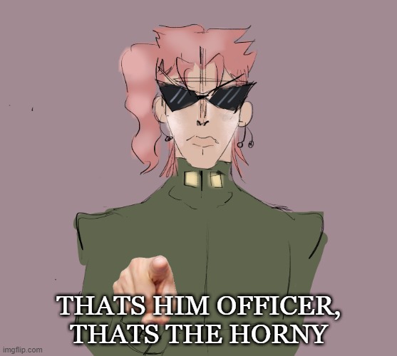 kakyoin knows.. | THATS HIM OFFICER, THATS THE HORNY | image tagged in jjba,jojo's bizarre adventure | made w/ Imgflip meme maker