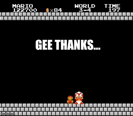 Thank You Mario | GEE THANKS... | image tagged in thank you mario | made w/ Imgflip meme maker