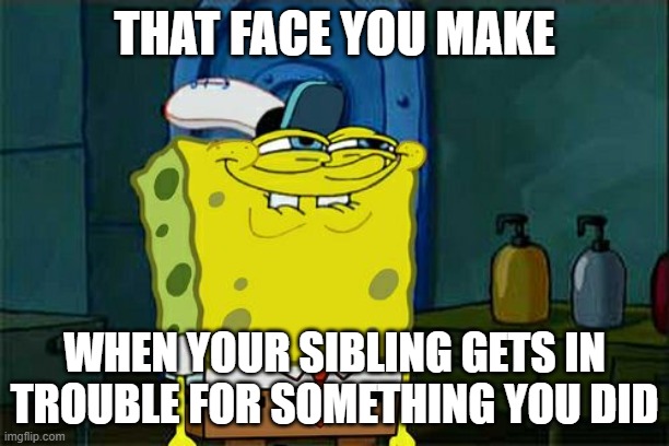 Don't You Squidward Meme | THAT FACE YOU MAKE; WHEN YOUR SIBLING GETS IN TROUBLE FOR SOMETHING YOU DID | image tagged in memes,don't you squidward | made w/ Imgflip meme maker
