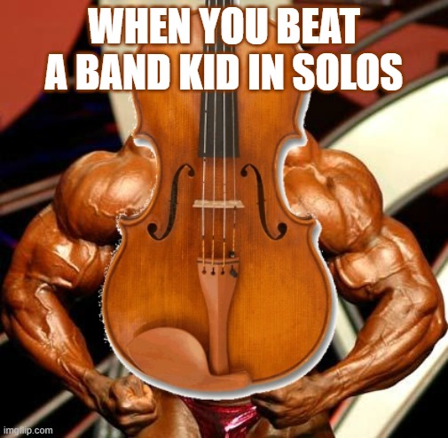 Viola, a violin on steroids | WHEN YOU BEAT A BAND KID IN SOLOS | image tagged in viola a violin on steroids | made w/ Imgflip meme maker