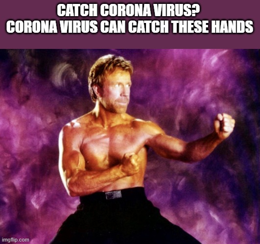 Space Chuck | CATCH CORONA VIRUS? 
CORONA VIRUS CAN CATCH THESE HANDS | image tagged in space chuck | made w/ Imgflip meme maker