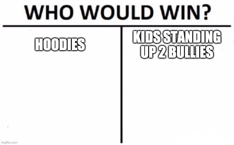 Who Would Win? Meme | HOODIES KIDS STANDING UP 2 BULLIES | image tagged in memes,who would win | made w/ Imgflip meme maker