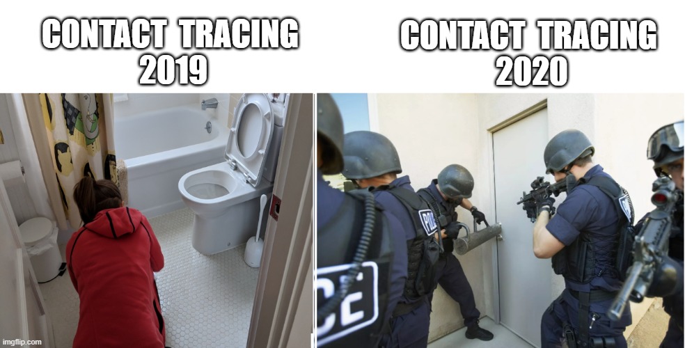 contact tracing | CONTACT  TRACING 
2019; CONTACT  TRACING 
2020 | image tagged in contact tracing | made w/ Imgflip meme maker