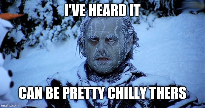 Freezing cold | I'VE HEARD IT CAN BE PRETTY CHILLY THERS | image tagged in freezing cold | made w/ Imgflip meme maker