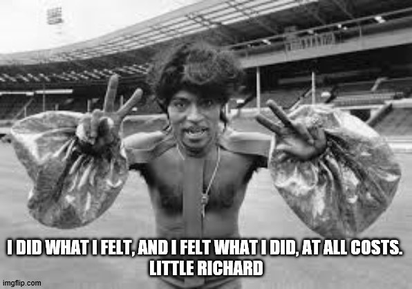 Little Richard | I DID WHAT I FELT, AND I FELT WHAT I DID, AT ALL COSTS. 
LITTLE RICHARD | image tagged in little richard | made w/ Imgflip meme maker