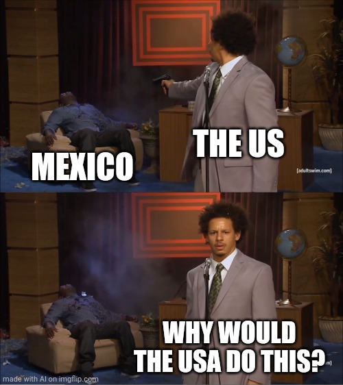 Who Killed Hannibal Meme | THE US; MEXICO; WHY WOULD THE USA DO THIS? | image tagged in memes,who killed hannibal | made w/ Imgflip meme maker