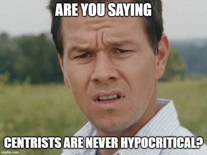 Huh  | ARE YOU SAYING CENTRISTS ARE NEVER HYPOCRITICAL? | image tagged in huh | made w/ Imgflip meme maker