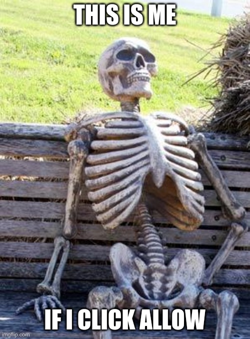 Waiting Skeleton Meme | THIS IS ME IF I CLICK ALLOW | image tagged in memes,waiting skeleton | made w/ Imgflip meme maker