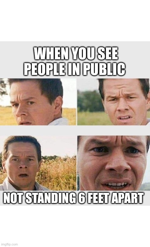 New norm | WHEN YOU SEE PEOPLE IN PUBLIC; NOT STANDING 6 FEET APART | image tagged in mark wahlberg - wtf,covid19,coronavirus meme,social distancing | made w/ Imgflip meme maker