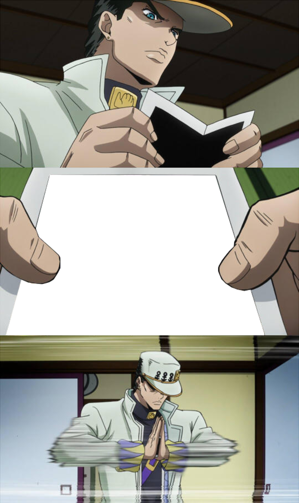 What is Jotaro seeing in the photo? Blank Meme Template