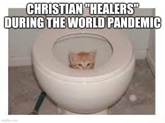 Covid kitty christian | CHRISTIAN "HEALERS" DURING THE WORLD PANDEMIC | image tagged in hiding kitty | made w/ Imgflip meme maker