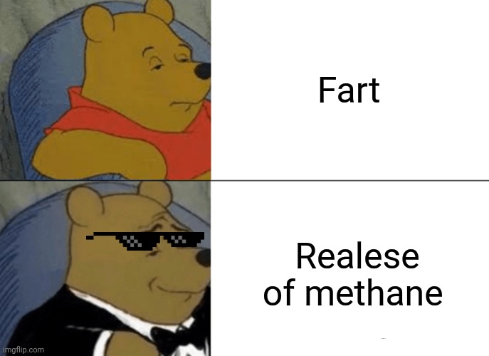 Tuxedo Winnie The Pooh | Fart; Realese of methane | image tagged in memes,tuxedo winnie the pooh | made w/ Imgflip meme maker