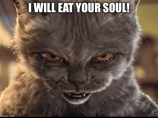 Evil-Cat | I WILL EAT YOUR SOUL! | image tagged in evil-cat | made w/ Imgflip meme maker