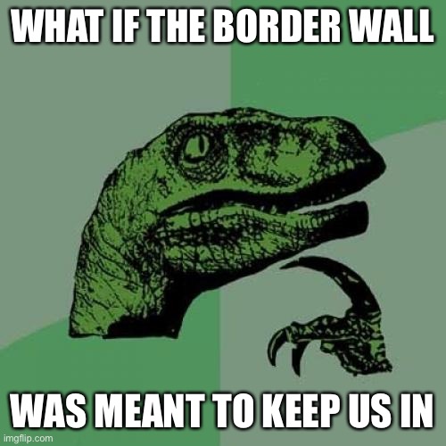 Corona conspiracy | WHAT IF THE BORDER WALL; WAS MEANT TO KEEP US IN | image tagged in memes,philosoraptor | made w/ Imgflip meme maker