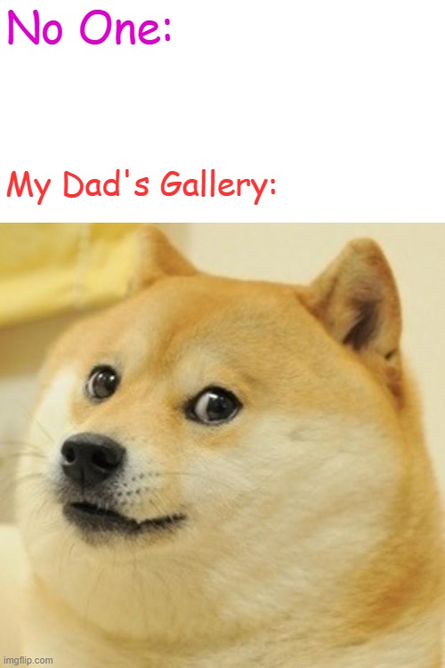 Doge | No One:; My Dad's Gallery: | image tagged in memes,doge,funny memes,dog memes,lol | made w/ Imgflip meme maker