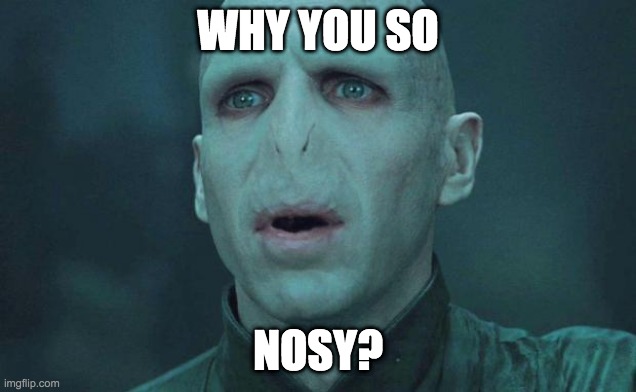 nosy | WHY YOU SO; NOSY? | image tagged in voldemort | made w/ Imgflip meme maker