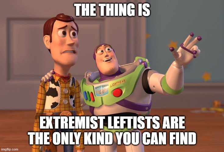 X, X Everywhere Meme | THE THING IS EXTREMIST LEFTISTS ARE THE ONLY KIND YOU CAN FIND | image tagged in memes,x x everywhere | made w/ Imgflip meme maker