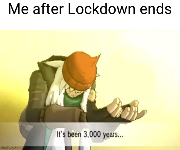 Me after Lockdown ends | Me after Lockdown ends | image tagged in it's been 3000 years | made w/ Imgflip meme maker