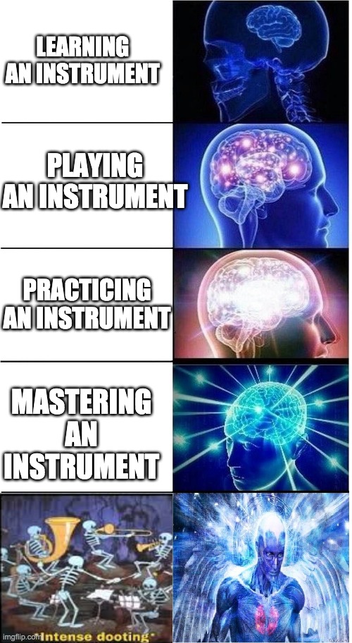 LEARNING AN INSTRUMENT; PLAYING AN INSTRUMENT; PRACTICING AN INSTRUMENT; MASTERING AN INSTRUMENT | image tagged in intense dooting,memes | made w/ Imgflip meme maker