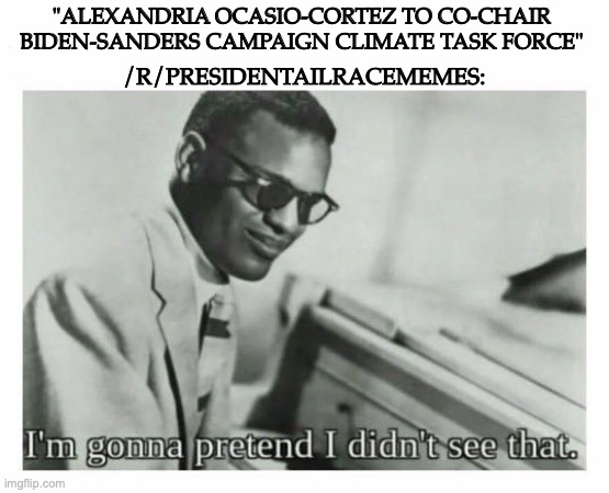 I'm gonna pretend I didn't see that | "ALEXANDRIA OCASIO-CORTEZ TO CO-CHAIR BIDEN-SANDERS CAMPAIGN CLIMATE TASK FORCE"; /R/PRESIDENTAILRACEMEMES: | image tagged in i'm gonna pretend i didn't see that | made w/ Imgflip meme maker