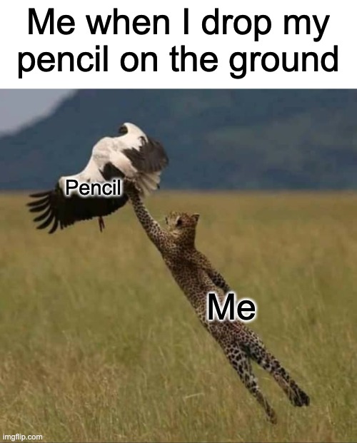 Its happened to you... | Me when I drop my pencil on the ground; Pencil; Me | image tagged in reach for it | made w/ Imgflip meme maker