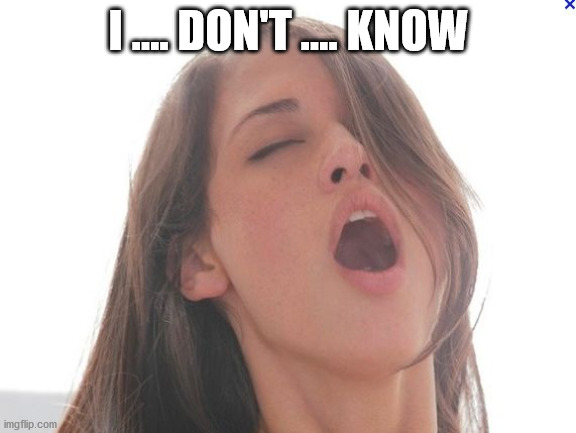 Orgasm face | I .... DON'T .... KNOW | image tagged in orgasm face | made w/ Imgflip meme maker