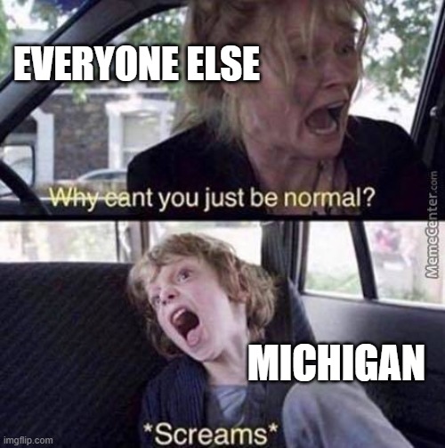 Why Can't You Just Be Normal | EVERYONE ELSE; MICHIGAN | image tagged in why can't you just be normal | made w/ Imgflip meme maker