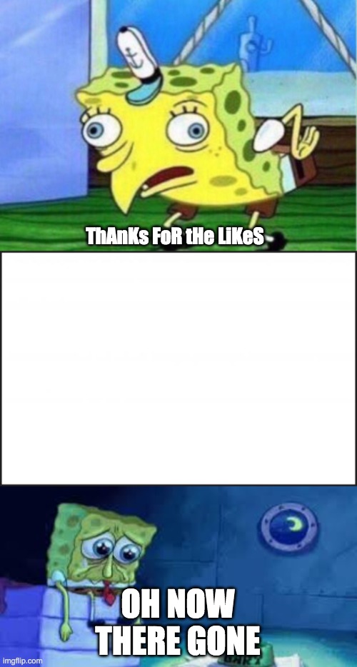 ThAnKs FoR tHe LiKeS; OH NOW THERE GONE | image tagged in blank canvas for meme | made w/ Imgflip meme maker