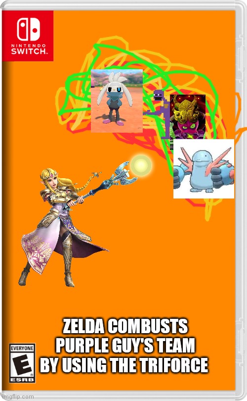 She also destroys the Yiga Clan and saves Link in the process | ZELDA COMBUSTS PURPLE GUY'S TEAM BY USING THE TRIFORCE | image tagged in nintendo switch | made w/ Imgflip meme maker