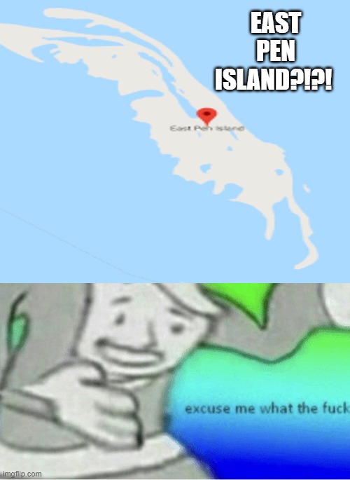 Whoever named this island did an oopsie | EAST PEN ISLAND?!?! | image tagged in excuse me wtf blank template | made w/ Imgflip meme maker