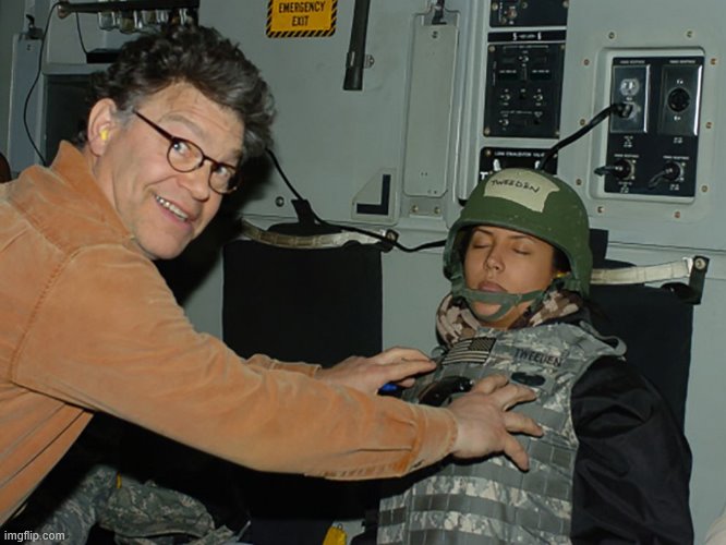 Self-explanatory cringe at both Franken and at #MeToo Democrats for thinking this photo was all that big of a deal. | image tagged in al franken leeann tweeden,photos,metoo,sexual harassment,al franken,sexual assault | made w/ Imgflip meme maker