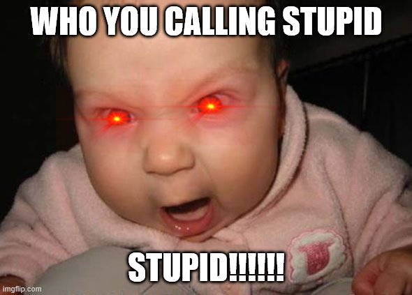 mcdonalds dining | WHO YOU CALLING STUPID; STUPID!!!!!! | image tagged in memes,evil baby | made w/ Imgflip meme maker