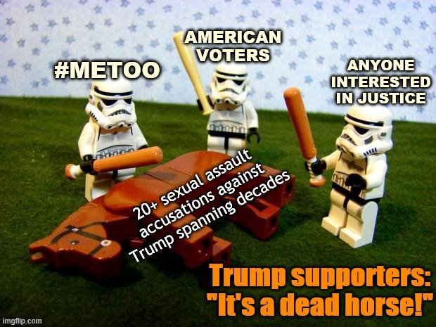 When you rain on their Tara Reade parade by bringing up Trump's accusers, this is what it must look like in their twisted minds. | image tagged in conservative logic,metoo,sexual assault,trump supporters,trump,donald trump | made w/ Imgflip meme maker