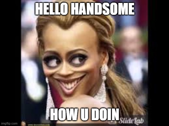 Stupid face | HELLO HANDSOME; HOW U DOIN | image tagged in stupid people | made w/ Imgflip meme maker