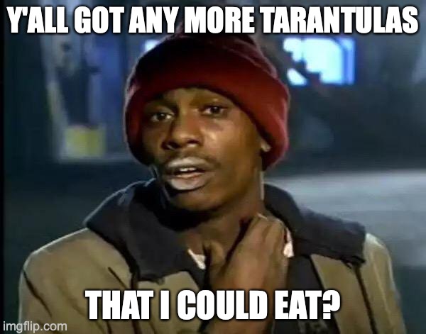 Y'all Got Any More Of That | Y'ALL GOT ANY MORE TARANTULAS; THAT I COULD EAT? | image tagged in memes,y'all got any more of that | made w/ Imgflip meme maker