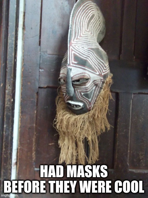 African Tribe Mask | HAD MASKS BEFORE THEY WERE COOL | image tagged in african tribe mask | made w/ Imgflip meme maker