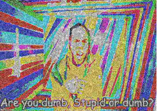 Deep Fried Are you dumb or stupid or dumb Blank Meme Template