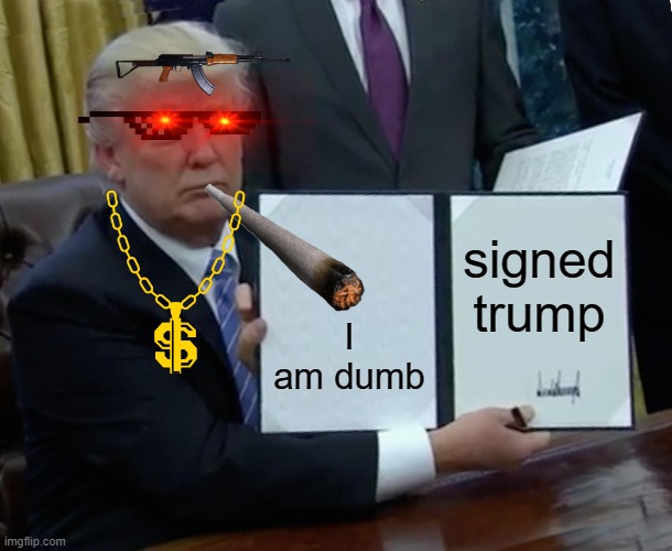 epic trump | signed trump; I am dumb | image tagged in memes,trump bill signing | made w/ Imgflip meme maker