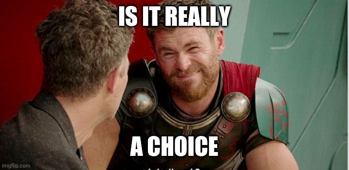 Thor is he though | IS IT REALLY A CHOICE | image tagged in thor is he though | made w/ Imgflip meme maker