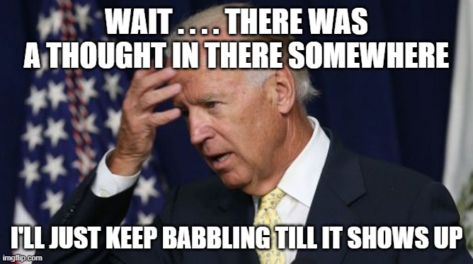 Joe Biden worries | WAIT . . . . THERE WAS A THOUGHT IN THERE SOMEWHERE; I'LL JUST KEEP BABBLING TILL IT SHOWS UP | image tagged in joe biden worries | made w/ Imgflip meme maker