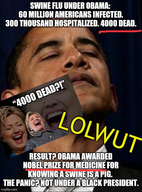 Cringing at the right-wing H1N1-Covid memes that were proven hilariously (and tragically) misguided less than 2 months later | “4000 DEAD?!”; LOLWUT | image tagged in coronavirus,covid-19,conservative logic,conservative hypocrisy,oof size large,obama | made w/ Imgflip meme maker